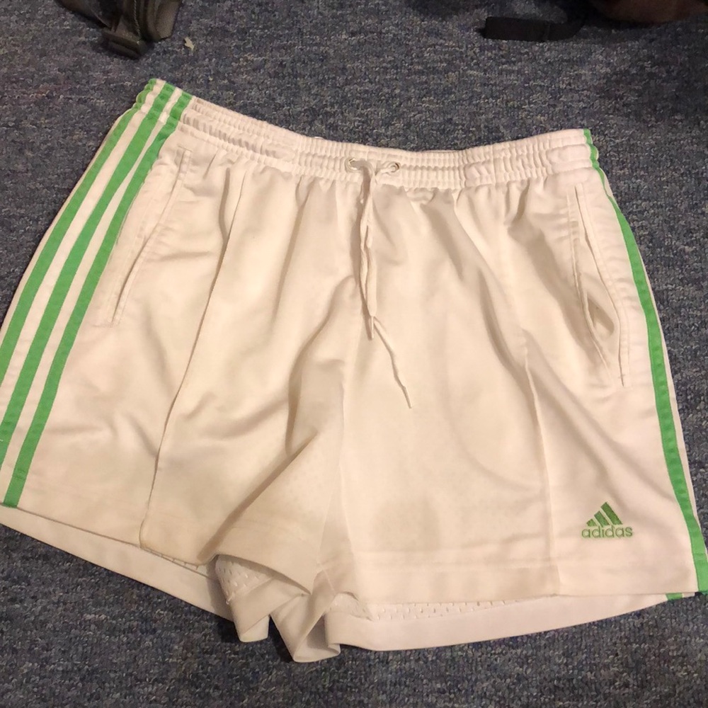 Adidas white green shorts size m with drawstring